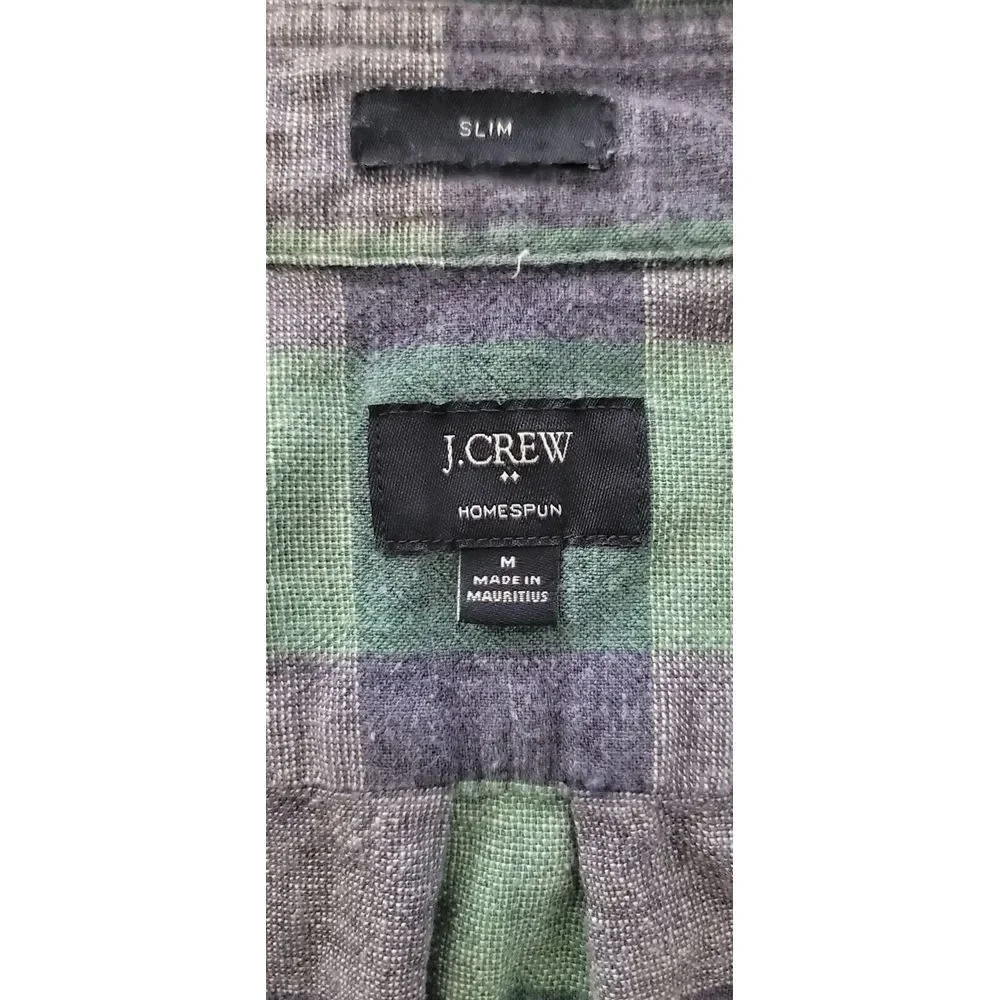 J. Crew Men's Green Plaid Homespund Long Sleeve Button Up Shirt Size‎ Medium